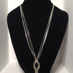 Long Silver Tone Multi-Layer Lariat Necklace Glam Statement 23" Chain EUC
